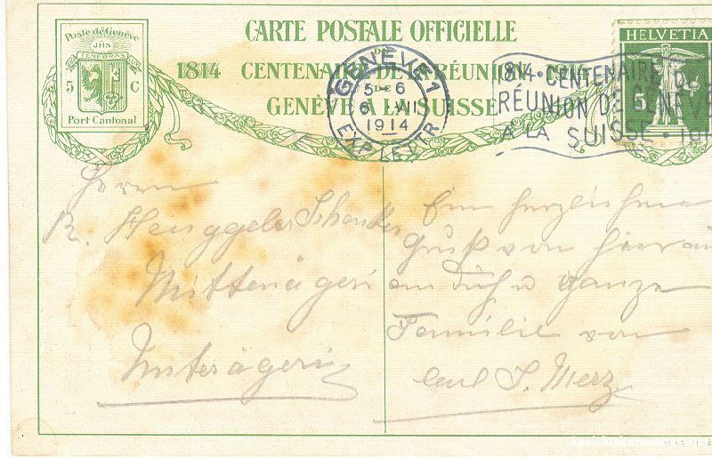 Cartoline postali: Genève - Centenaire de la Réunion 1914 – Usato da Emmenbrücke venduto da teestube 1