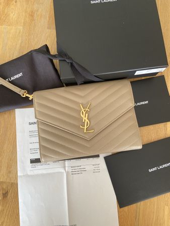 Saint Laurent YSL Cassandra pochette dark beige full set