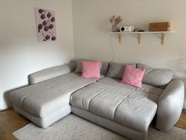 Ecksofa grau/beiger Stoff, vergrösserbar (siehe Bilder)