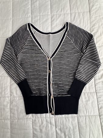 Damen Strickjacke marine weiss gestreift Grösse M