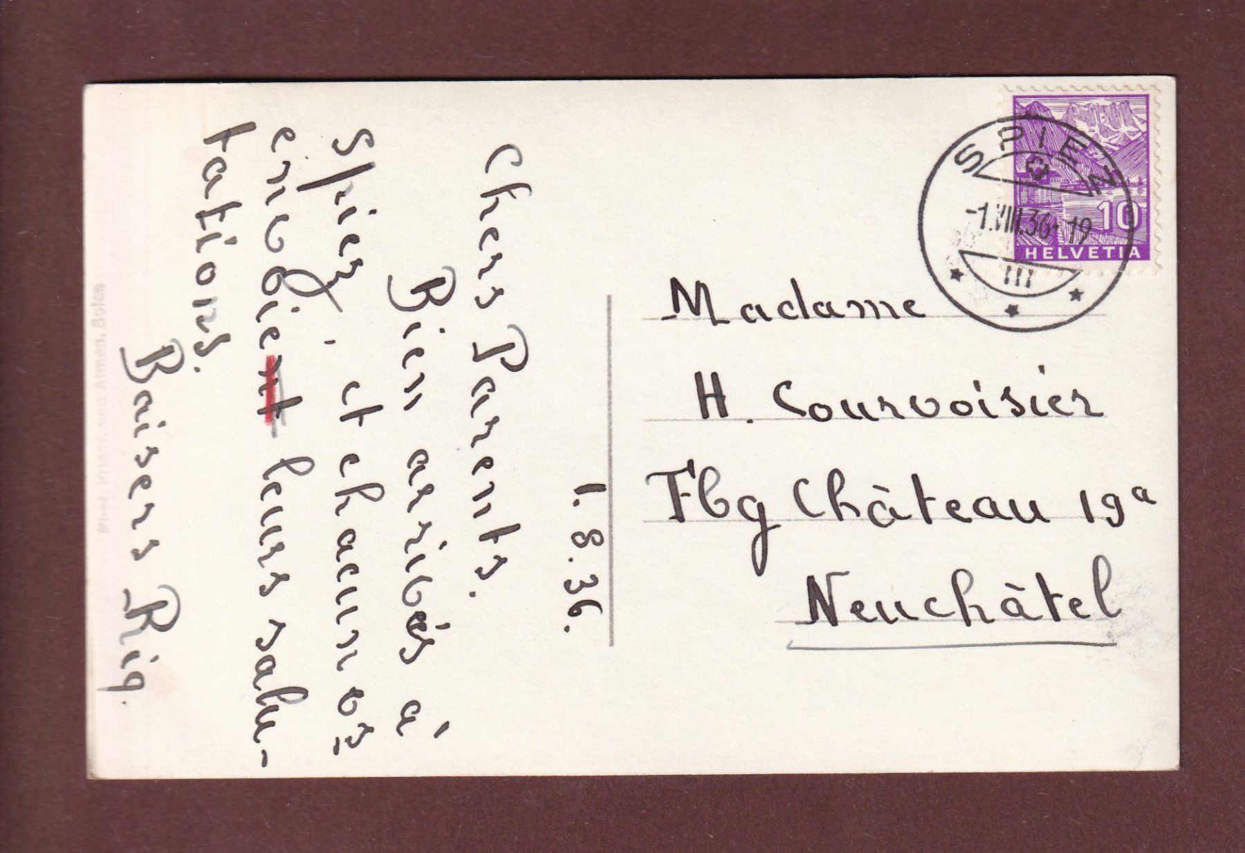 Cartoline postali: SPIEZ - Kirche - 1936 – Usato da Pully venduto da nicecards-shop 1
