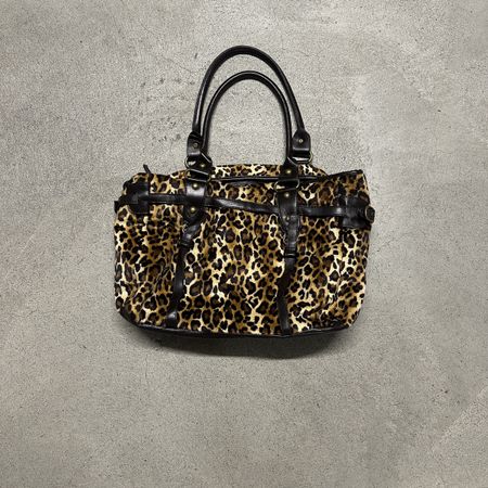 Vintage Y2K Handtasche Leo-Muster Kunstleder dunkelbraun