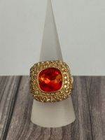 Rhodinierter Ring golden mit orangenem Swarovski-Stein