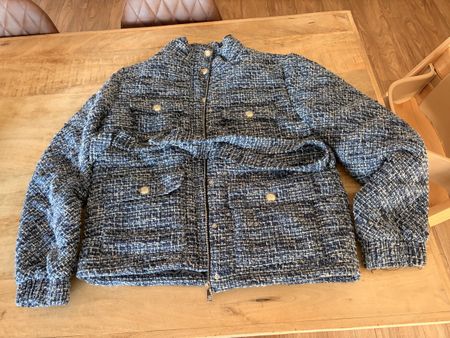 Maje. Doudoune en Tweed Bleu. Taille 40