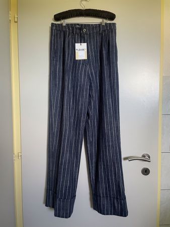 Pantalon denim PLEASE rayé bleu/blanc - Taille M - NEUF!