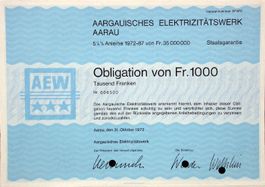 5,25% Aargauisches Elektrizitätswerk Aarau - 1972 (1000er)