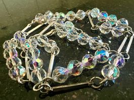 Vintage Aurora Borealis Kristall Silber Longkette - 68cm