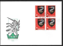 FDC Pro Juventute Viererblock J270 ET Holziken 28.11.1979