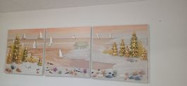 Tableaux set 3 Piece.Elegante Landschaft+Meer+Segel=Ferien