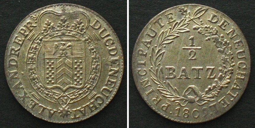 Tutti le monete: NEUENBURG / NEUCHATEL Halbbatzen 1809 ALEXANDRE BERTHIER FDC – Usato da Riehen venduto da sesambestcoins2004