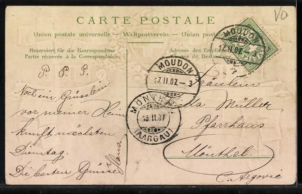 Cartoline postali: Litho Moudon, Panorama, Wappen und Brief – Usato da Berlin venduto da bartko-reher 1