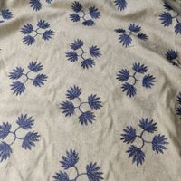 Ital. Designer Leinen Stoff 1.50x1.35m bestickt blau lurex