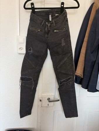 Coole Biker Jeans Hose grau Gr. 32 ripped Bikerstyle Frühlin