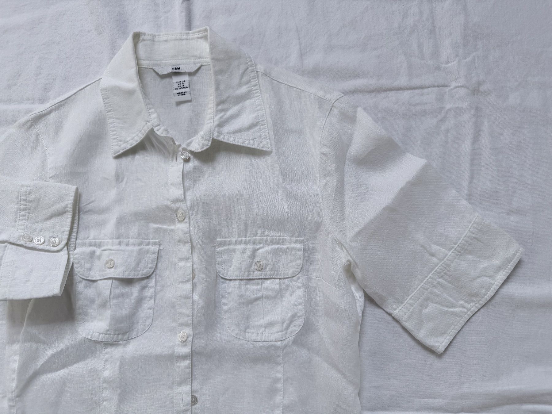 H&M Camicette: H&M, Leinenbluse kurzarm, weiss, Gr. 34 – Nuovo (secondo la descrizione) da Basel venduto da Solaia28 3