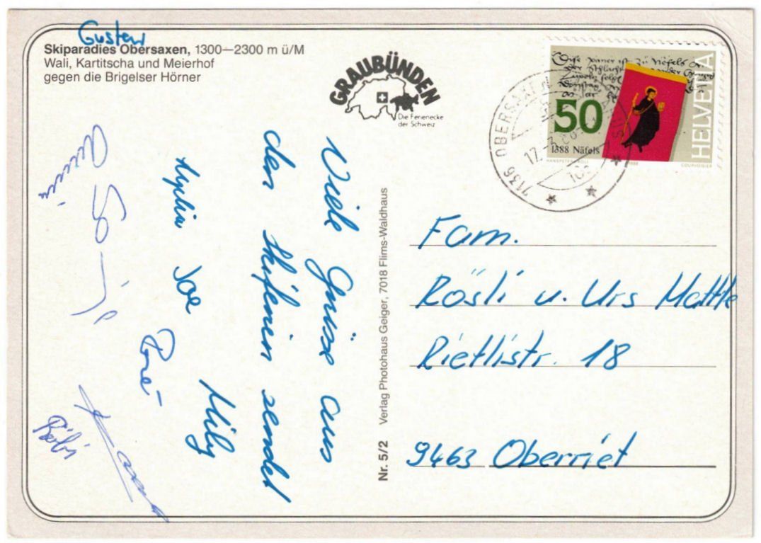 Cartoline postali: Obersaxen - 5 Bild AK – Usato da Binningen venduto da Mountainrider 1
