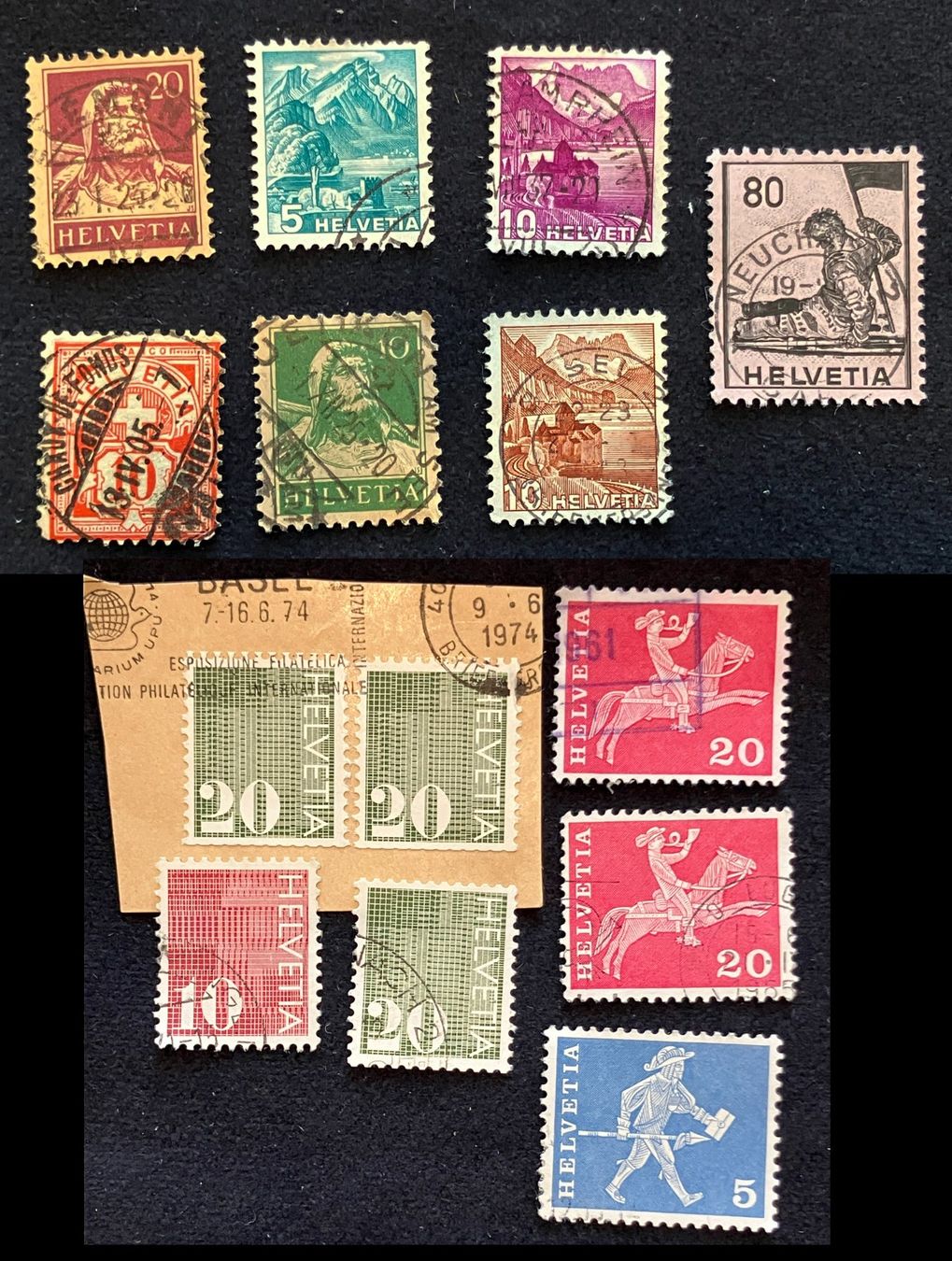 Alle Briefmarken: Briefmarken CH Helvetia, diverse Sujets – Gebraucht aus Basel von djwwpp