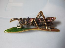 Grashüpfer Brosche mit Strass - Einzigartig!