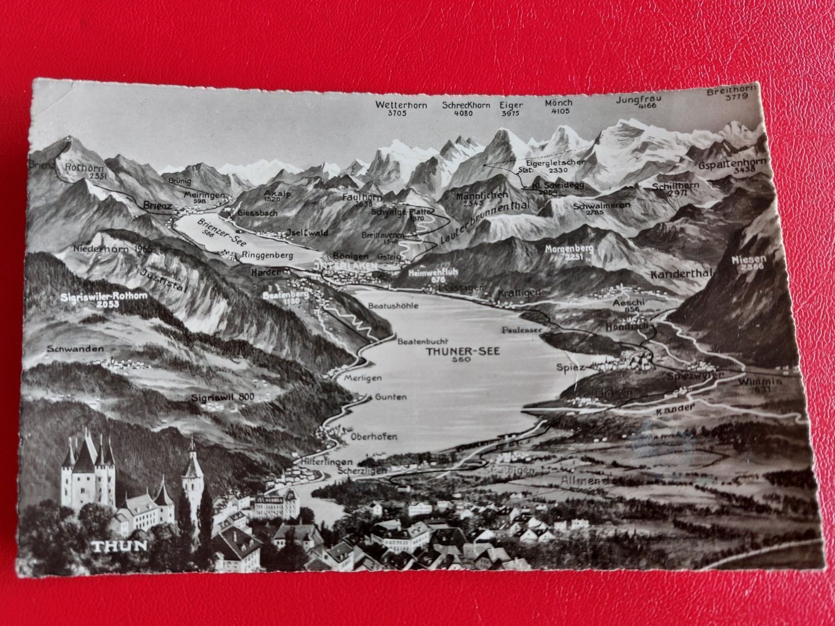 Cartoline postali: Thun - Thuner/Brienzersee - Berge 1949 – Usato da St-Légier-Chiésaz venduto da Theo006