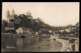 AK Aarburg, Teilansicht mit Kirche vom Wasser aus