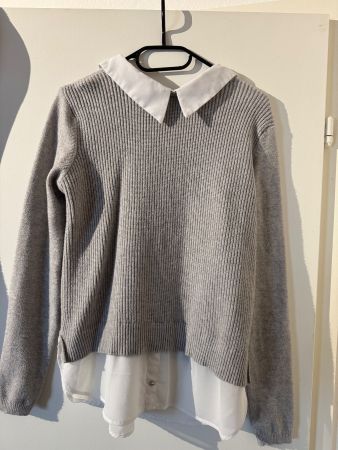 Strickpullover mit Bluseneinsatz, Grau, Grösse S