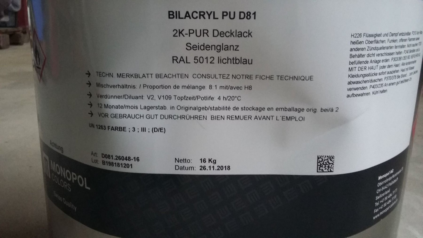 Colori: Lack Farbe 2K  RAL 5012 MONOPOL Bilacryl – Nuovo (secondo la descrizione) da Dulliken venduto da mopar030 1