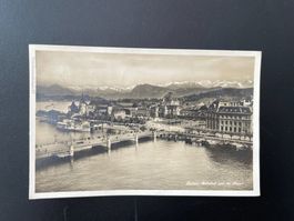 AK LU Luzern, Bahnhof und die Alpen