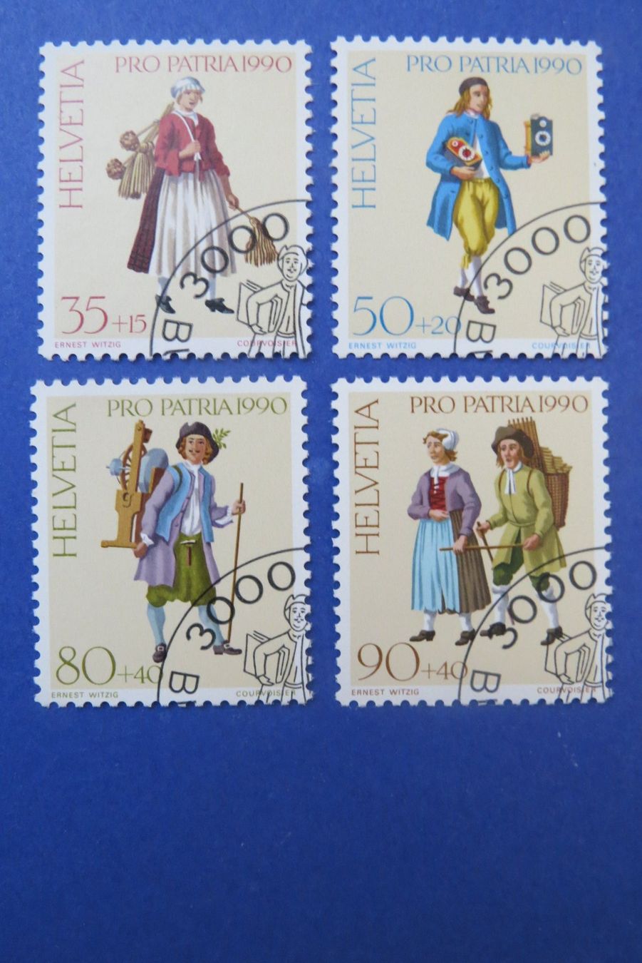 Tutti i francobolli: Serie Pro Patria 1990 - off.Ersttag-Eckstempel BERN – Usato da Brunnen venduto da Kumari