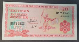 20 FRANCS / BURUNDI 1988 (BANKFRISCH)