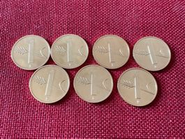 7 Schweizer 1-Cent-Münzen von 1995