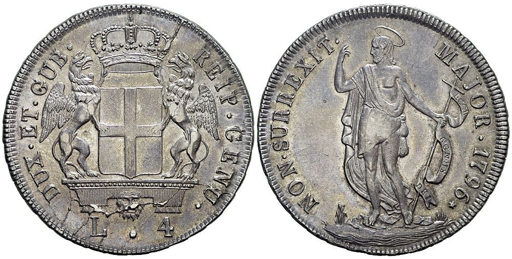 Tutti le monete: Italien, Genova, 4 Lire 1796 – Usato da Chiasso venduto da Novamarketing
