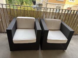 2 Rattan-Balkonsessel mit Polstern