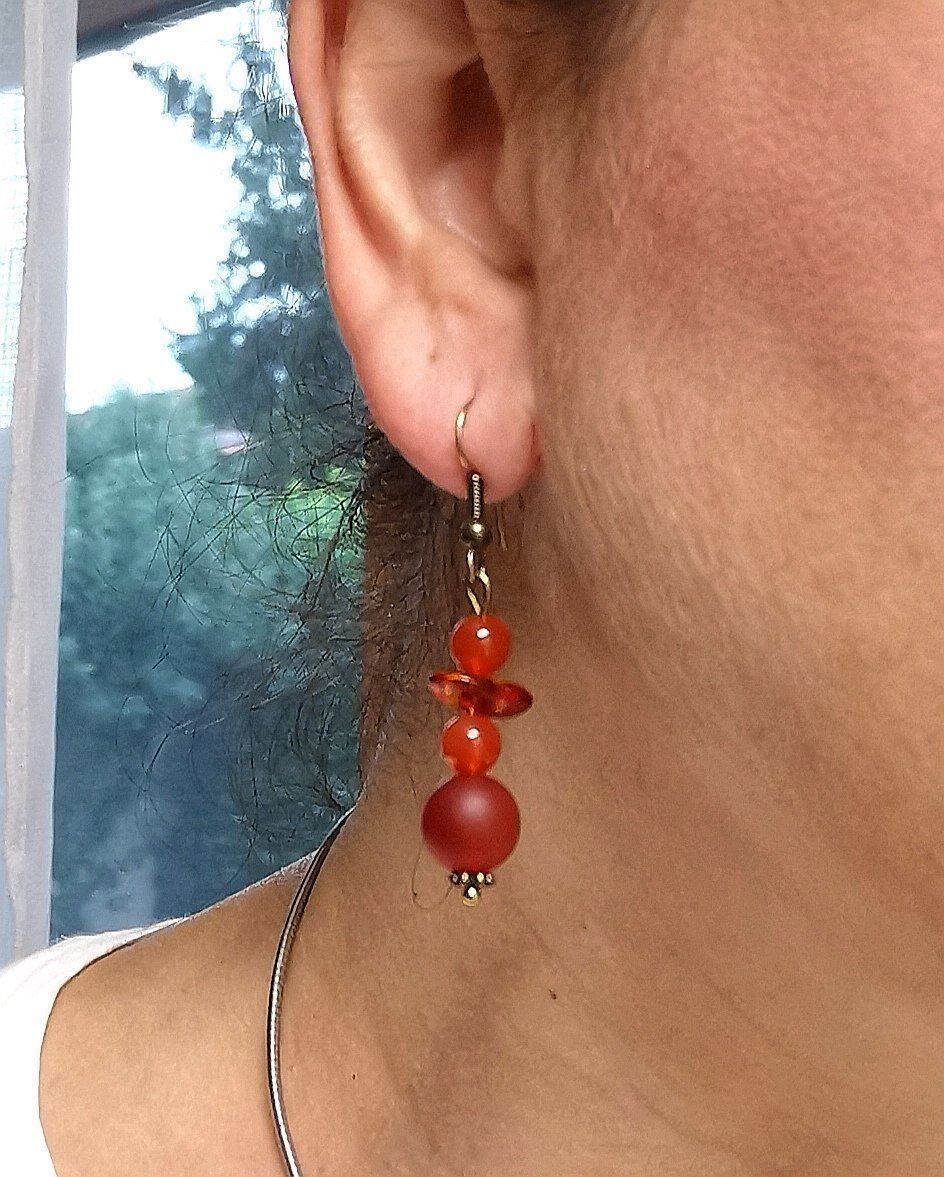 Orecchini pendenti & Orecchini a lobo: Boucles oreilles en laiton, Cornaline etAmbre – Nuovo e nell'imballaggio originale da Veyrier venduto da Leilazizou 2