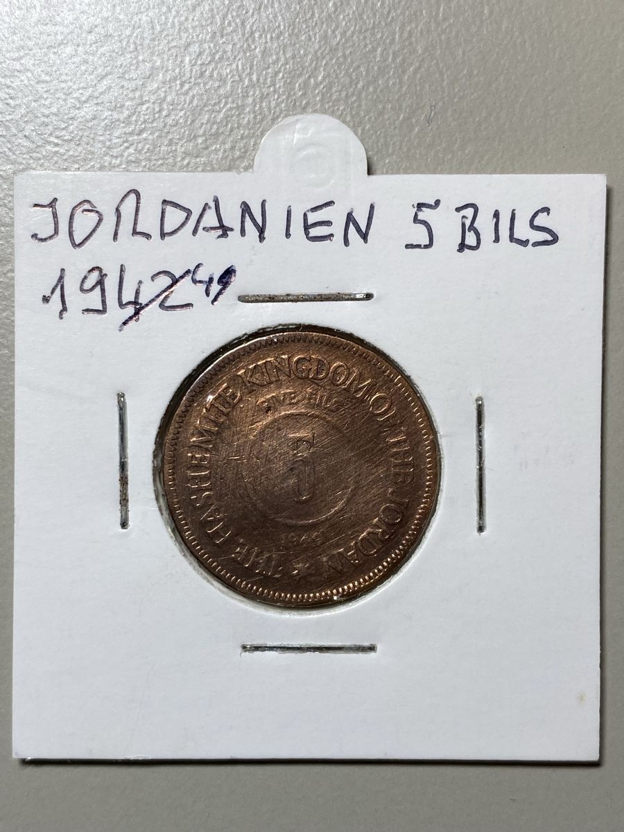 Tutti le monete: Jordanie - 5 Fils - 1949 – Usato da Payerne venduto da Mike1682