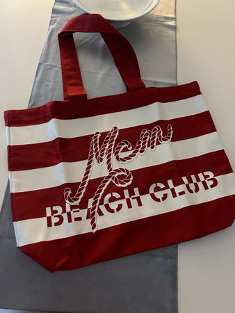 MCM Beach Club Tote Bag, rot/weiss,gestreift,Orginalverpackt