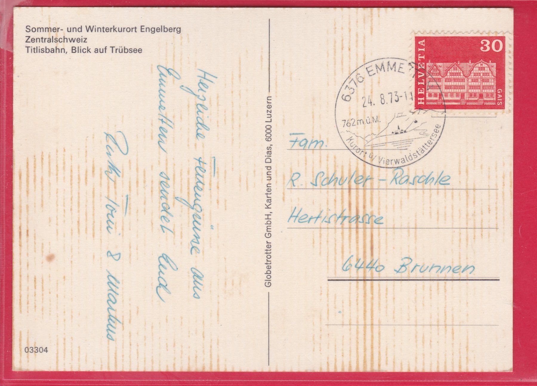 Cartoline postali: ENGELBERG, TITLISBAHN, BLICK AUF TRÜBSEE, 24.8.1973 – Usato da Oberrieden venduto da Gebirgsstelze 1