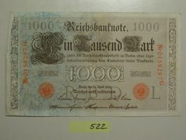 Dt. Reich Reichsbanknote 1000Mark 21.April 1910 gebraucht.