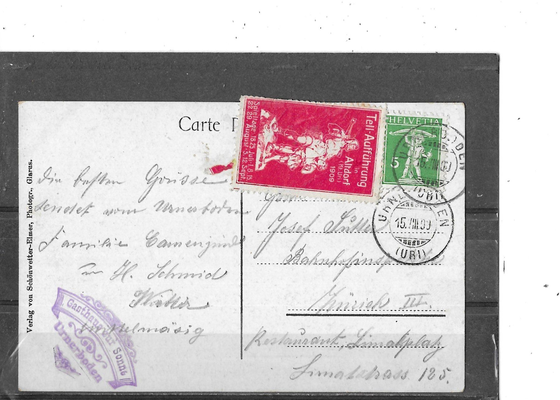 Ansichtskarten: GL Braunwald 1909 Grand Hotel – Gebraucht aus Schocherswil von Wilare 1