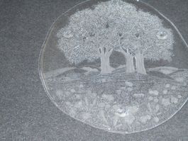 runde Glasplatte, 3-füssig, Landschaftsmotiv, Ø33 cm