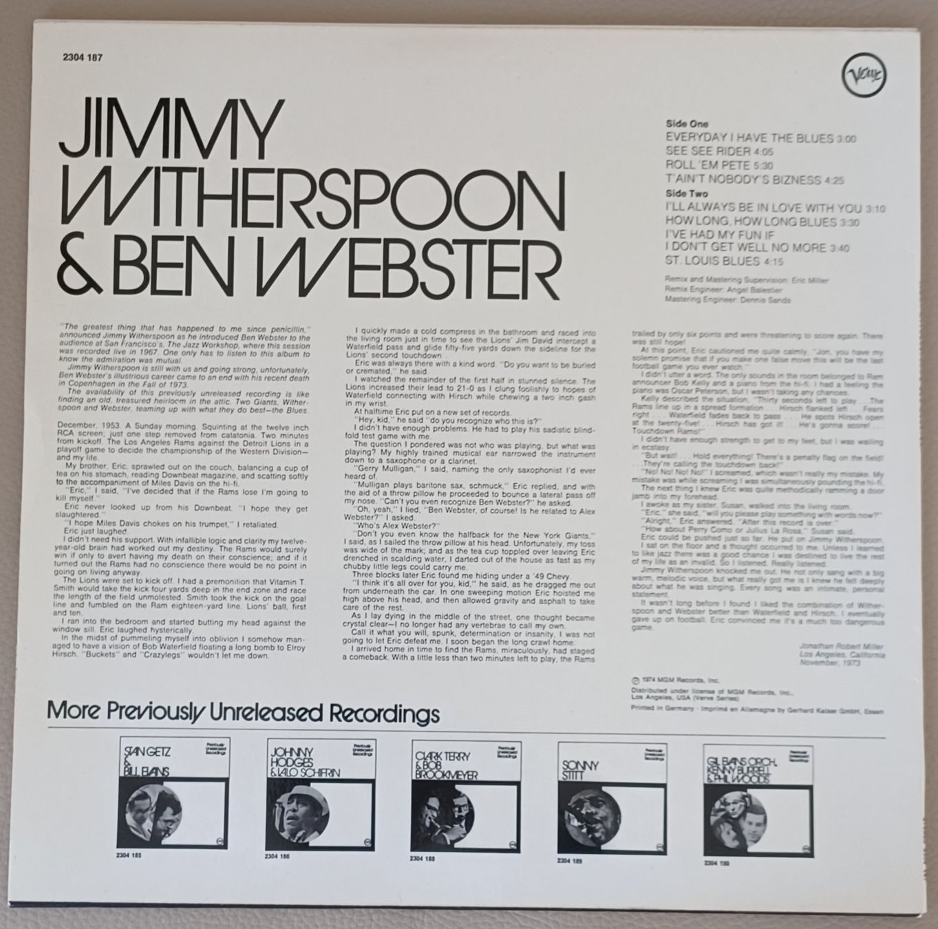 Dischi in vinile: Jimmy Witherspoon & Ben Webster 1974, Blues – Usato da Hägendorf venduto da Plattenhardt 1