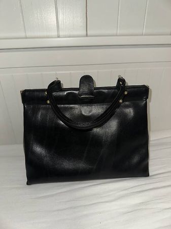Vintage schwarze Echtleder Handtasche Thomann Biel/ Bienne