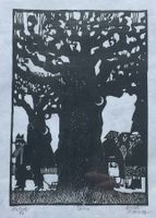 Holzschnittdruck von Werner Hofmann - Klatsch 1982