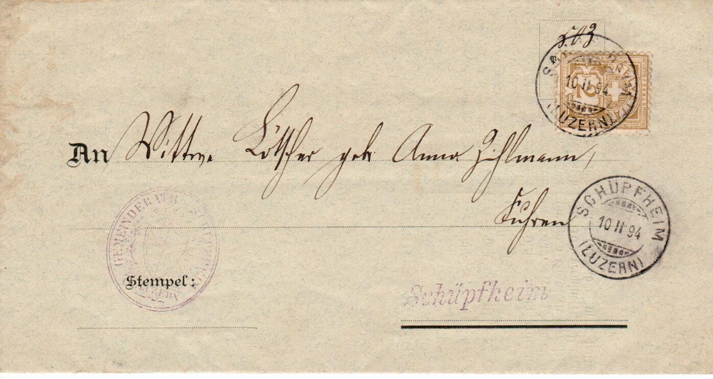 Tutti i francobolli: Brief aus Schüpfheim 1894 – Usato da Wolhusen venduto da Curver9