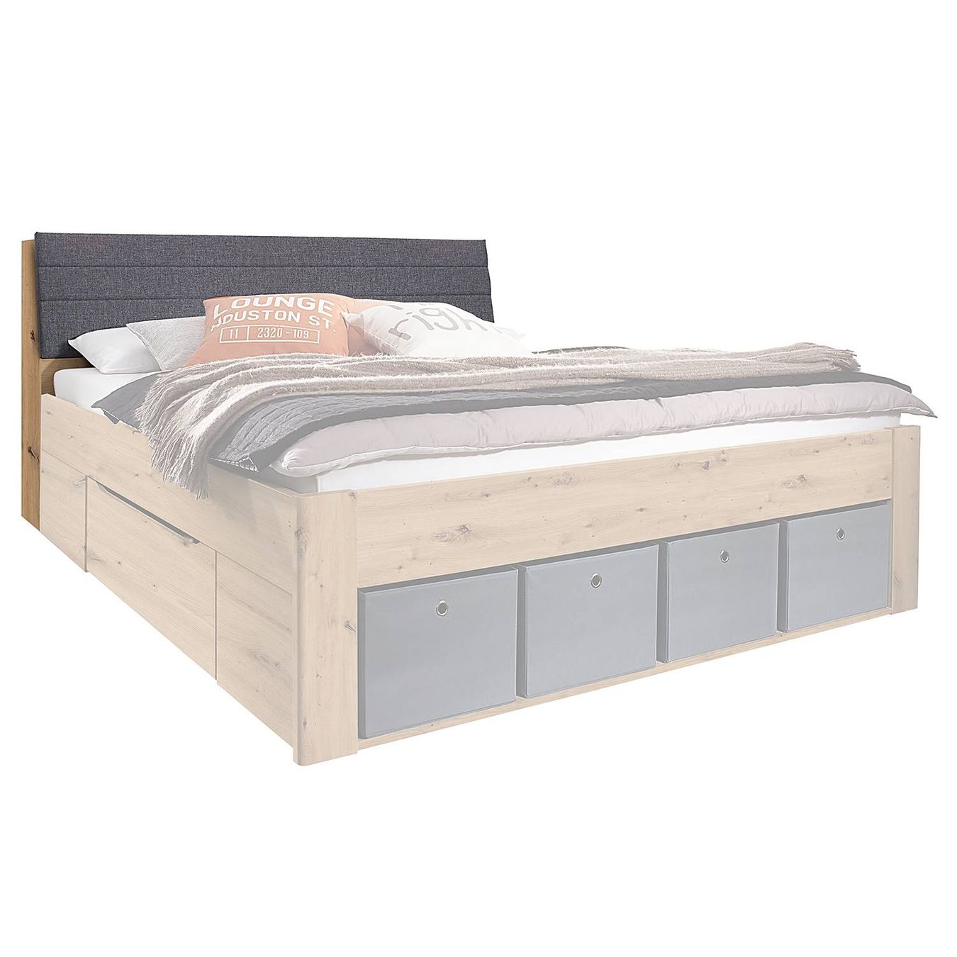 Ikea Letti: Bett mit Schubladen und Kopfteil grau 140x200cm – Usato da Einsiedeln venduto da Tru7 8