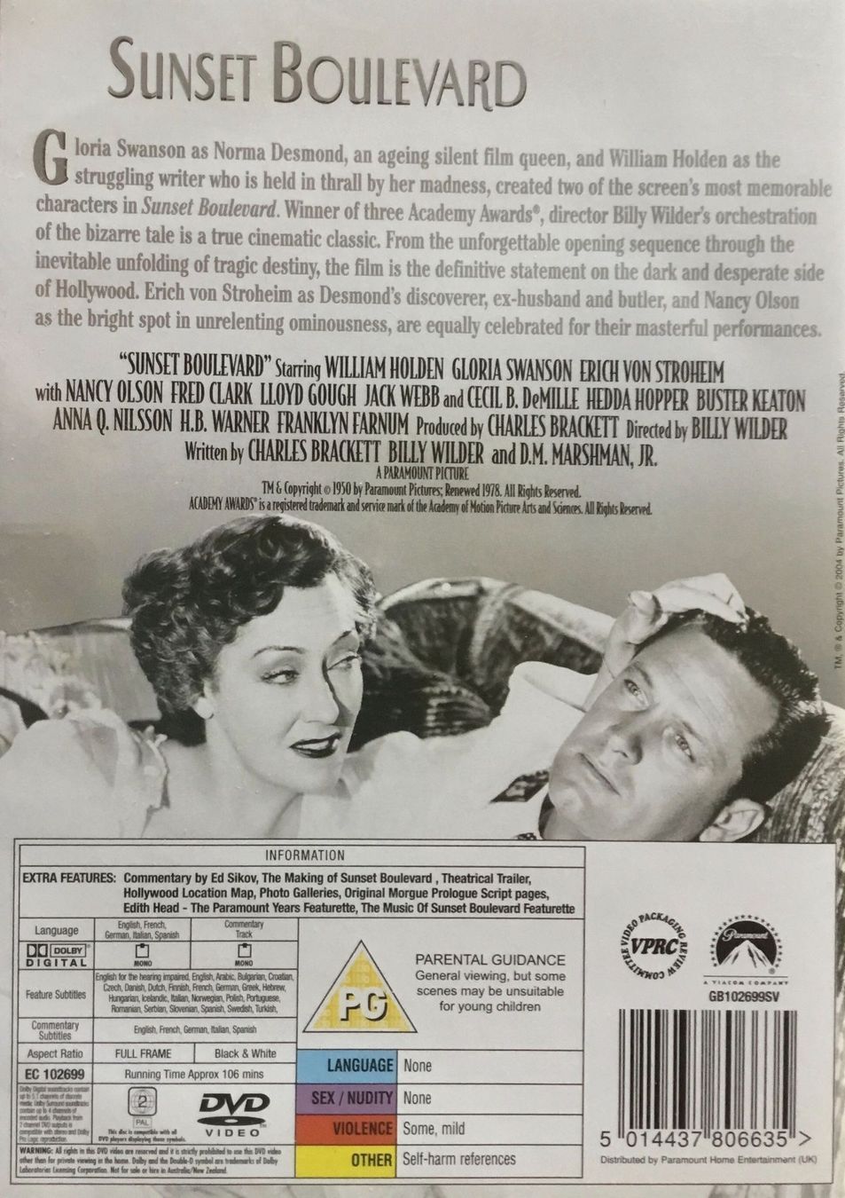 Tutti i DVDs: SUNSET BOULEVARD - DVD Billy Wilder  Holden Swanson Stroheim – Usato da Zürich venduto da kalikabisa 3