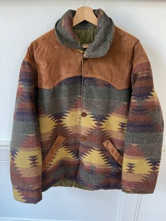 Vintage Leather Jacket Navajo Pattern M