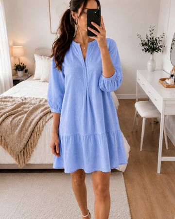 Hellblaues Baumwollkleid Gr. XL – lang – 100% Baumwolle