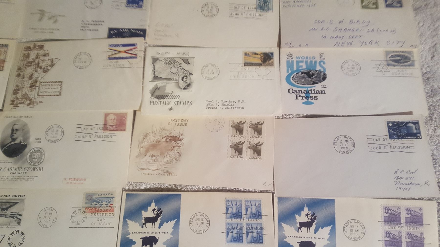 Alle Briefmarken: Lot von 17 Stück FDC Kanada – Gebraucht aus Remetschwil von Hofiii 1