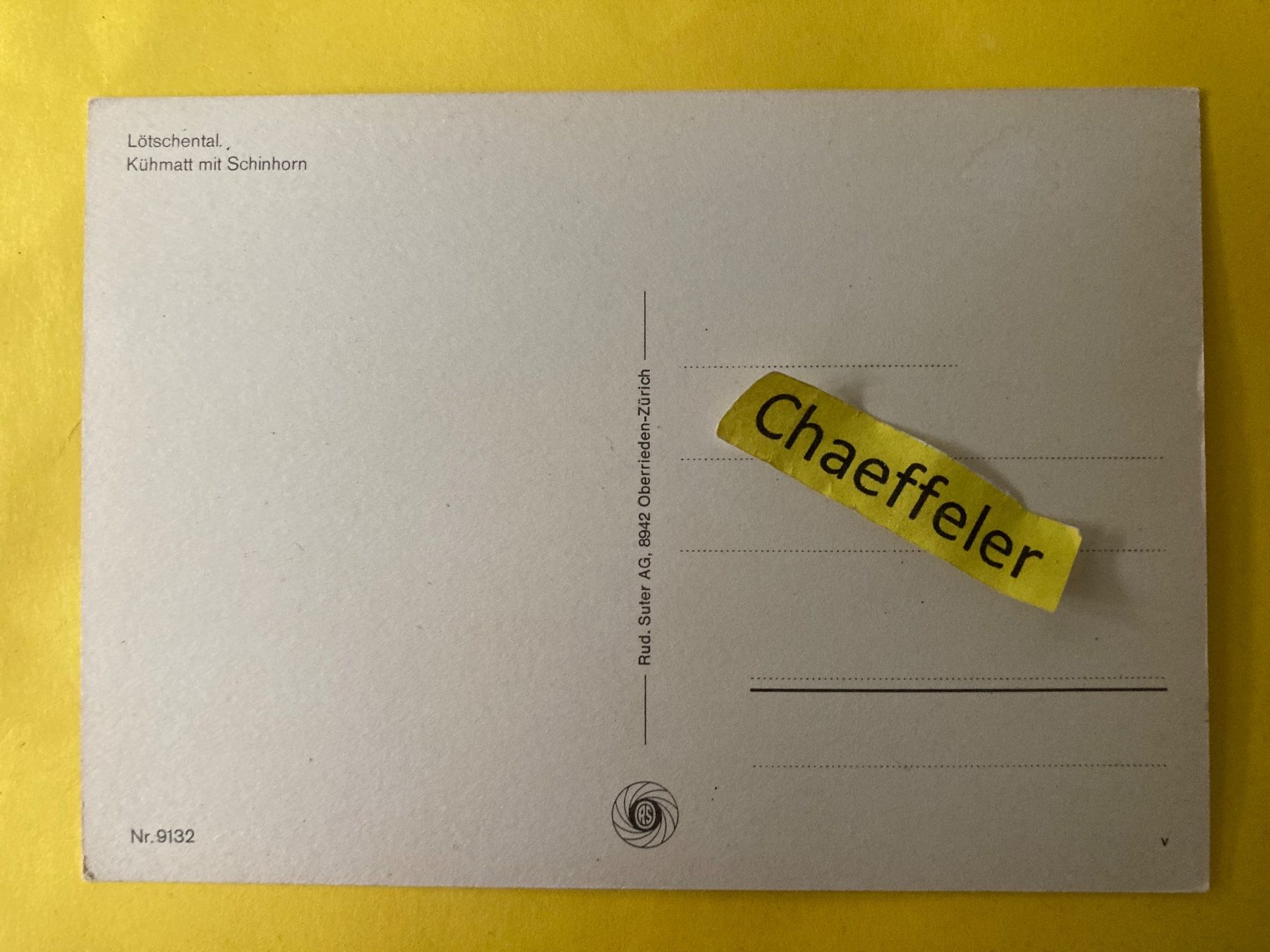 Cartoline postali: Lötschental, Kühmatt mit Schinhorn – Usato da Zürich venduto da Chaeffeler 1
