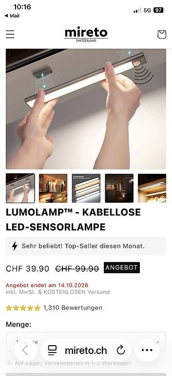 Lampen: Deckenleuchte Lumolamp Kabellose Led-Sensorlampe – Gebraucht aus Birsfelden von unae 3