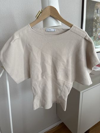 Zara Knit Oberteil beige Kurzarm S 